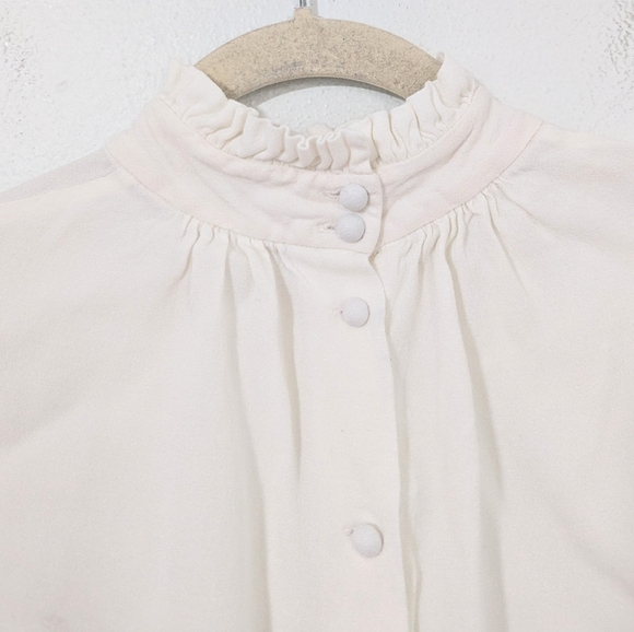 Frame Mock Neck Ruffle Sleeves White Blouse Button Back Ivory Size Small S - Picture 5 of 10